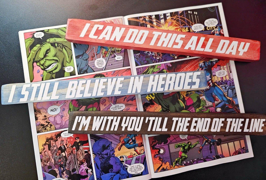 Super Here Marvel Avengers Movie Quotes Custom Small Table Shelf Signs