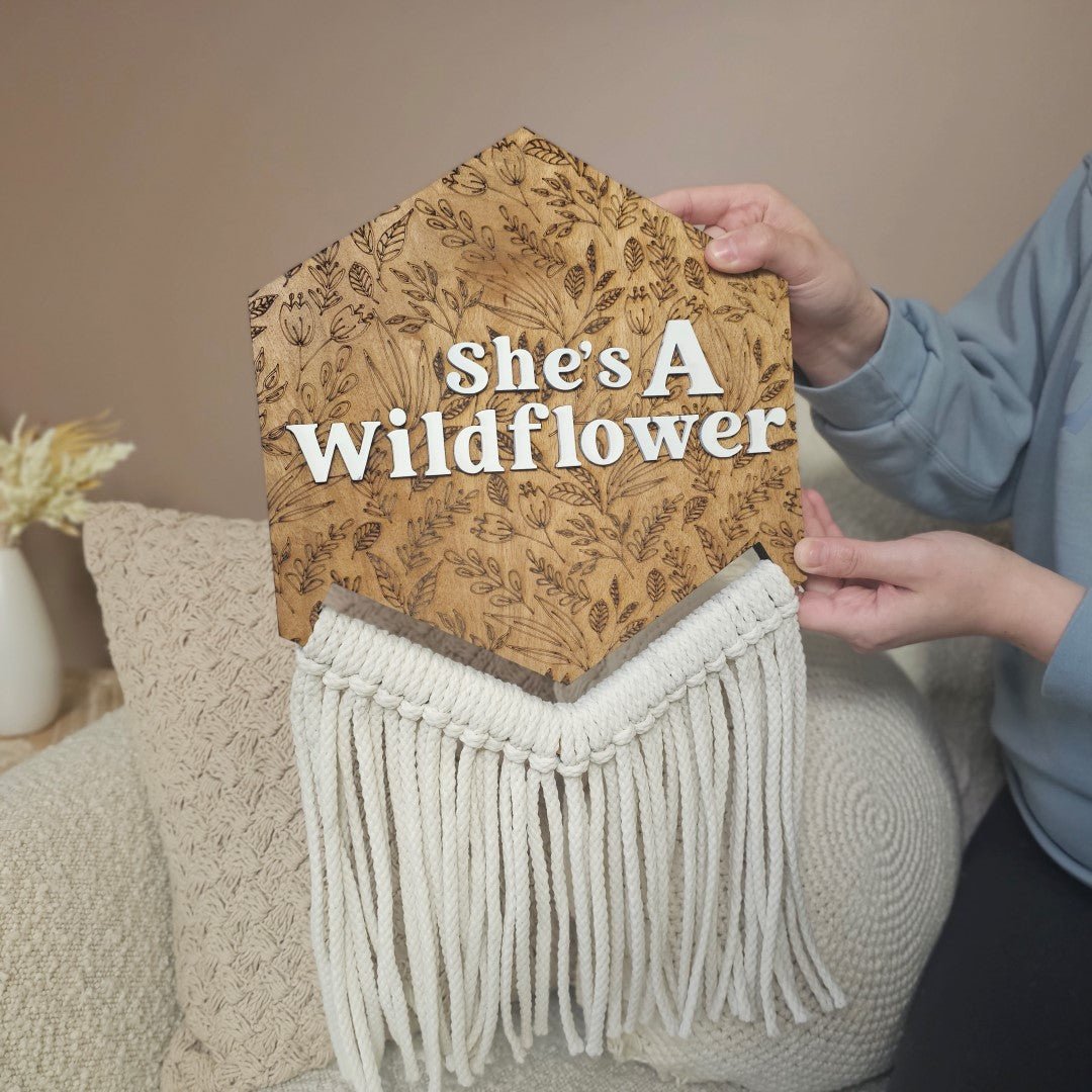 Boho Girls Office Shes A Wildflower Wood Frayed Rope Sign