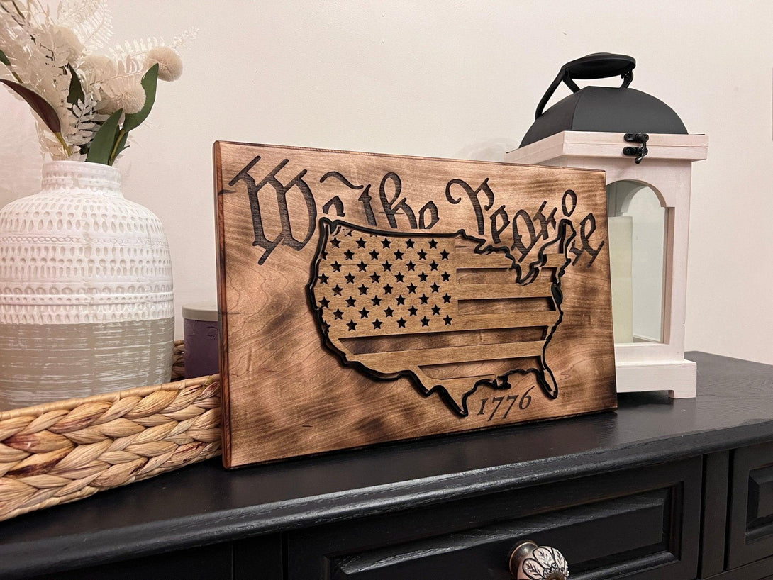 United States We The People Laser Engraved Wood Sign